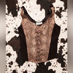 "BANJO" WOMEN'S 80'S/90'S WESTERN CORSET FAUXSUEDE SNAKESKIN CROP TOP - BROWN